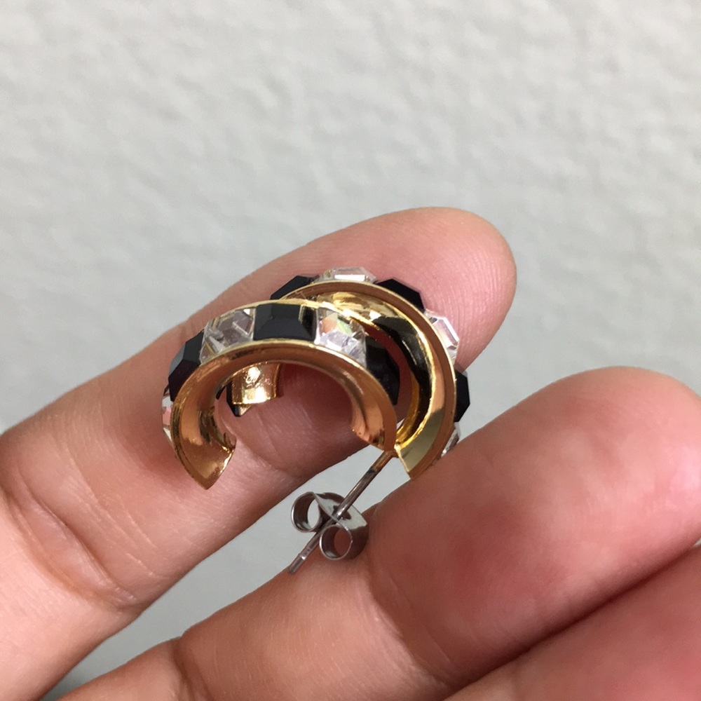 Swarovski Black/Clear Crystal Elements Earrings - image 5